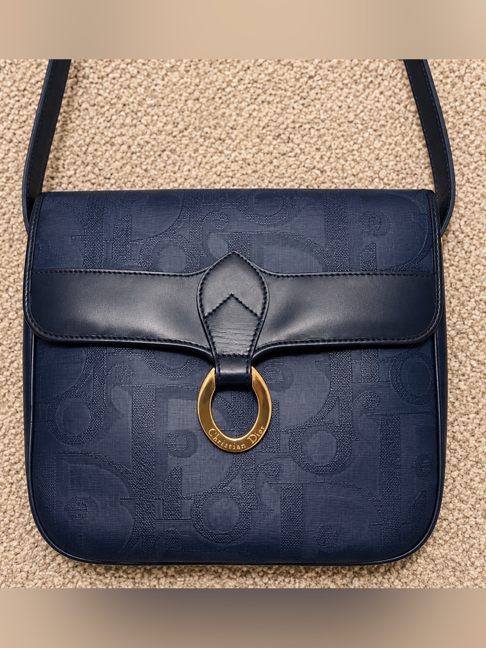 Rare Vintage Christian Dior Navy Oblique Monogram Jacquard Shoulder Bag w/ COA✨ - Picture 7 of 9